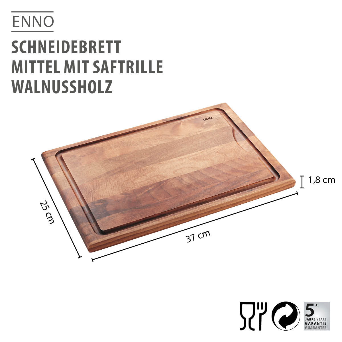 Schneidebrett ENNO, Walnussholz mit Saftrille