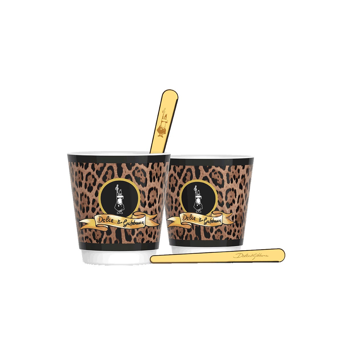 Bialetti Dolce&Gabbana Leopardo Set mit 2 Espressobechern und 2 Rührstäbchen