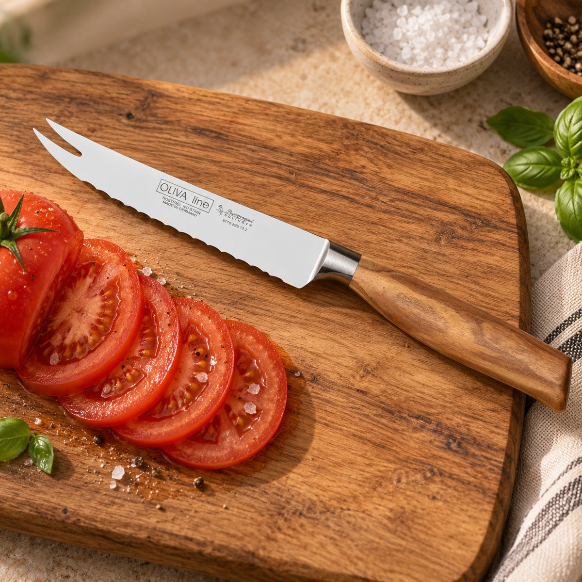 Tomatenmesser Oliva 13 cm – Schnittergebnis