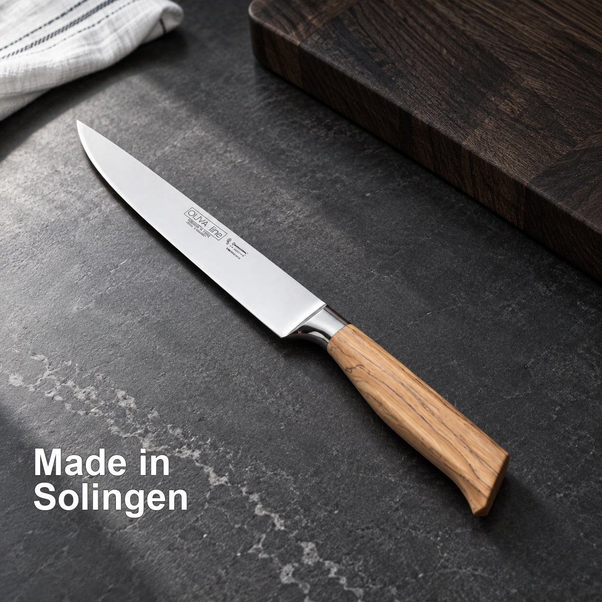 Fleischmesser Oliva 18 cm – Made in Solingen – vorhandenes Ambiente-Motiv.