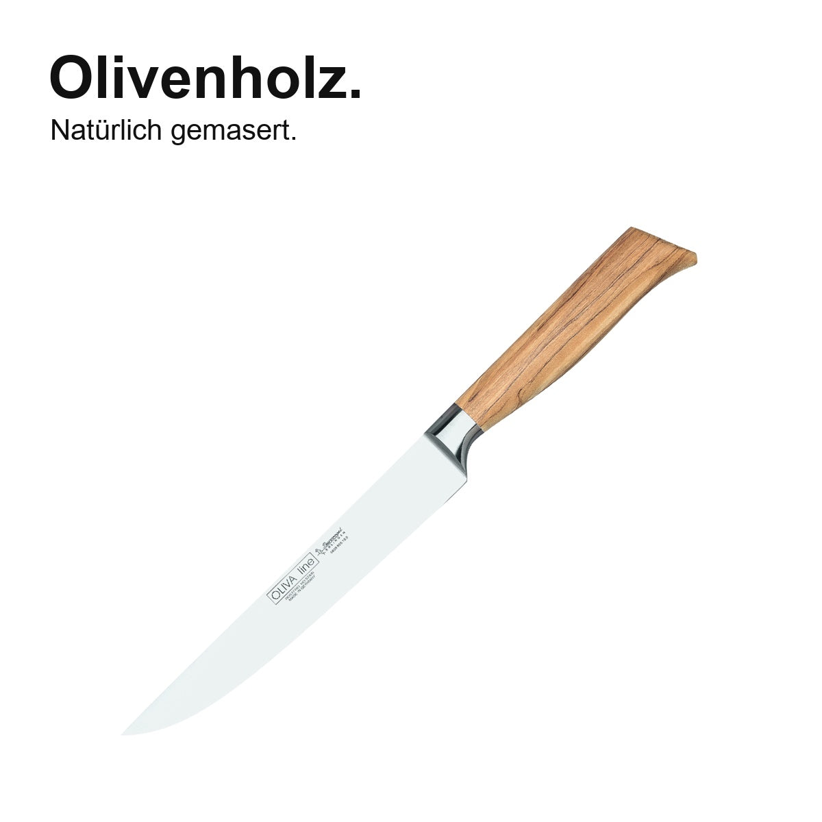 Fleischmesser Oliva 18 cm – Olivenholz – natürlich gemasert; vollständiges Produktfoto.