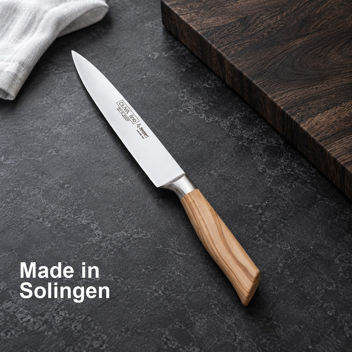 Schinkenmesser Oliva 18 cm – Made in Solingen – vorhandenes Ambiente-Motiv.