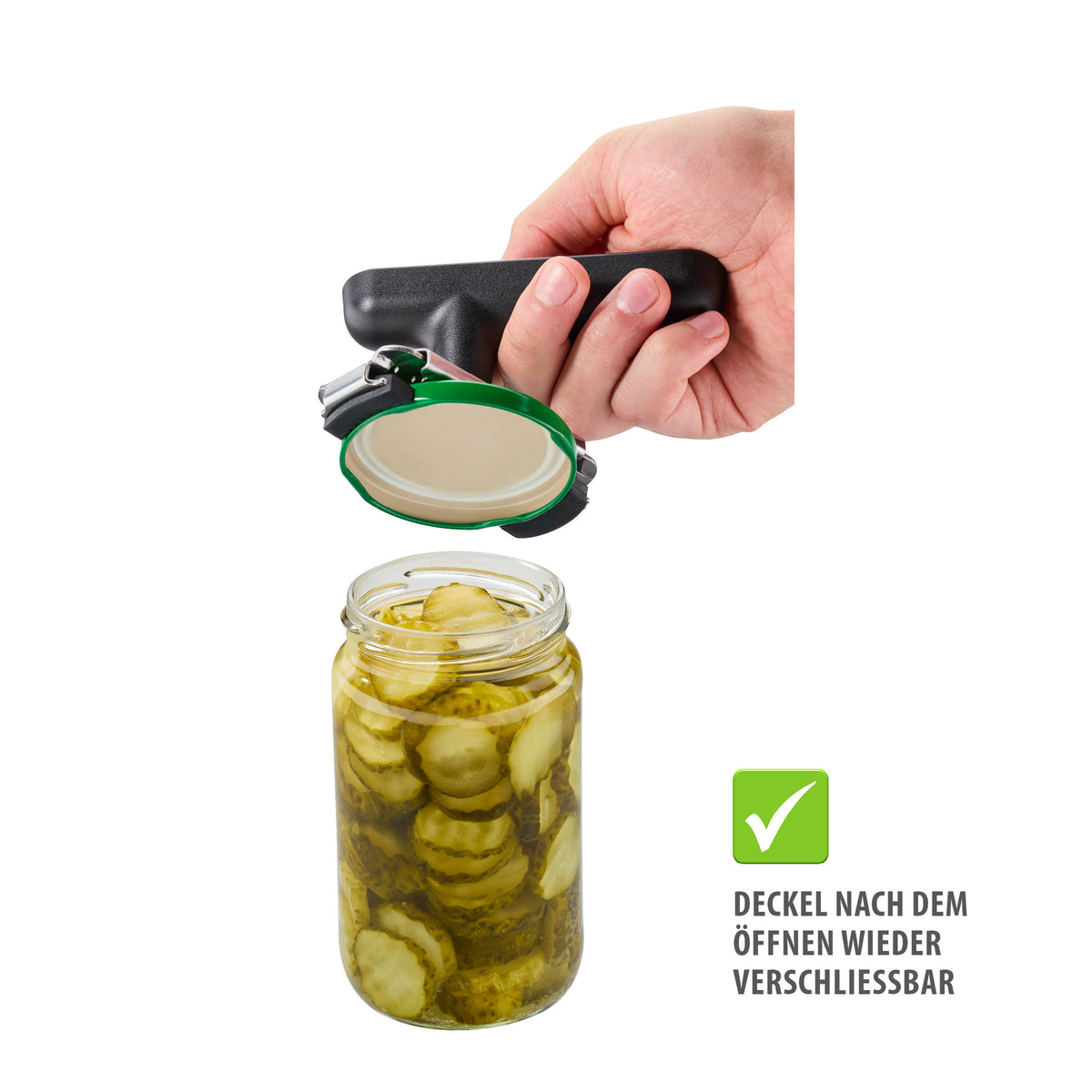 Glasdeckelöffner CLIXO – Hersteller-Originalbild. Anwendungs- und Serienmotive können Lebensmittel, Dekoration oder separat erhältliches Zubehör zeigen; maßgeblich ist der beschriebene Lieferumfang.