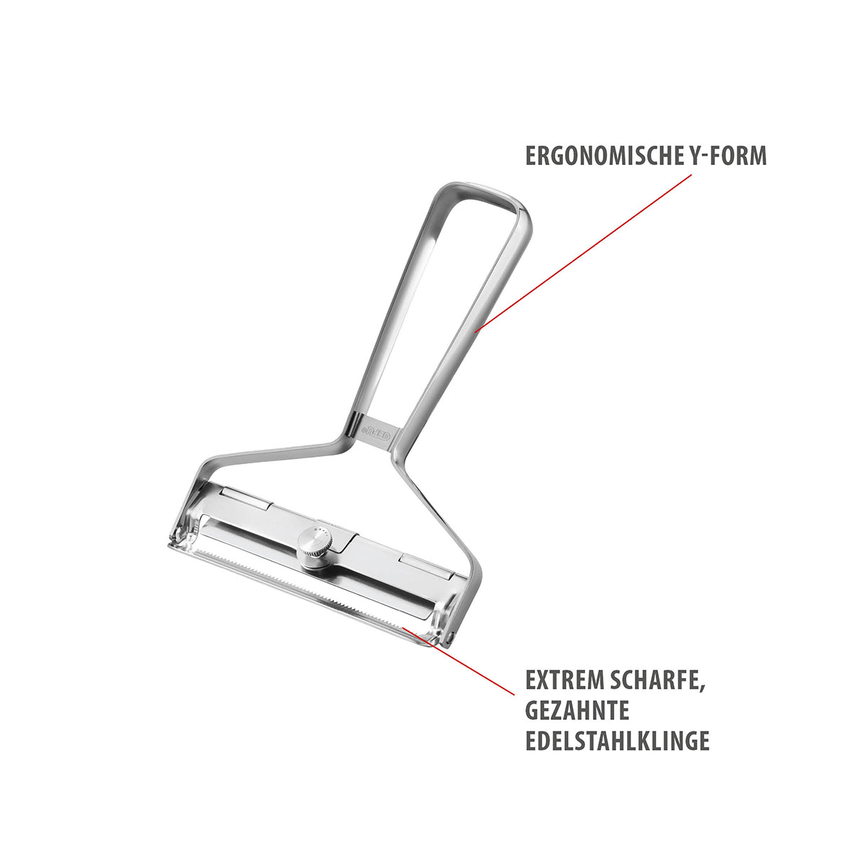 Gemüseblattschneider Y-PRO – Hersteller-Originalbild. Anwendungs- und Serienmotive können Lebensmittel, Dekoration oder separat erhältliches Zubehör zeigen; maßgeblich ist der beschriebene Lieferumfang.
