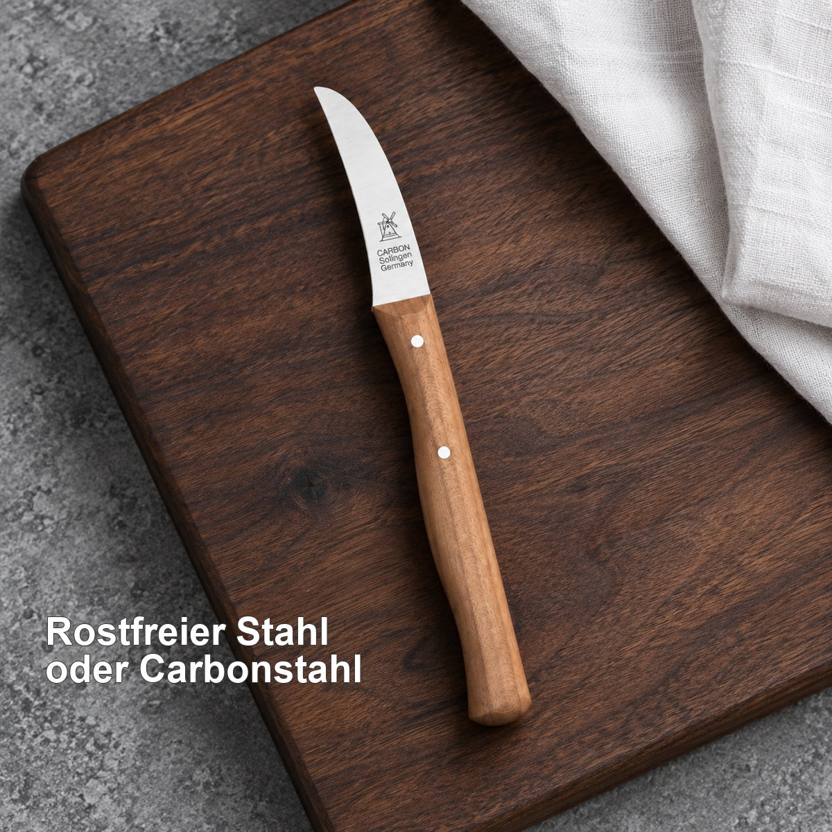 Schälmesser – Rostfreier Stahl oder Carbonstahl – vorhandenes Hero-Motiv.