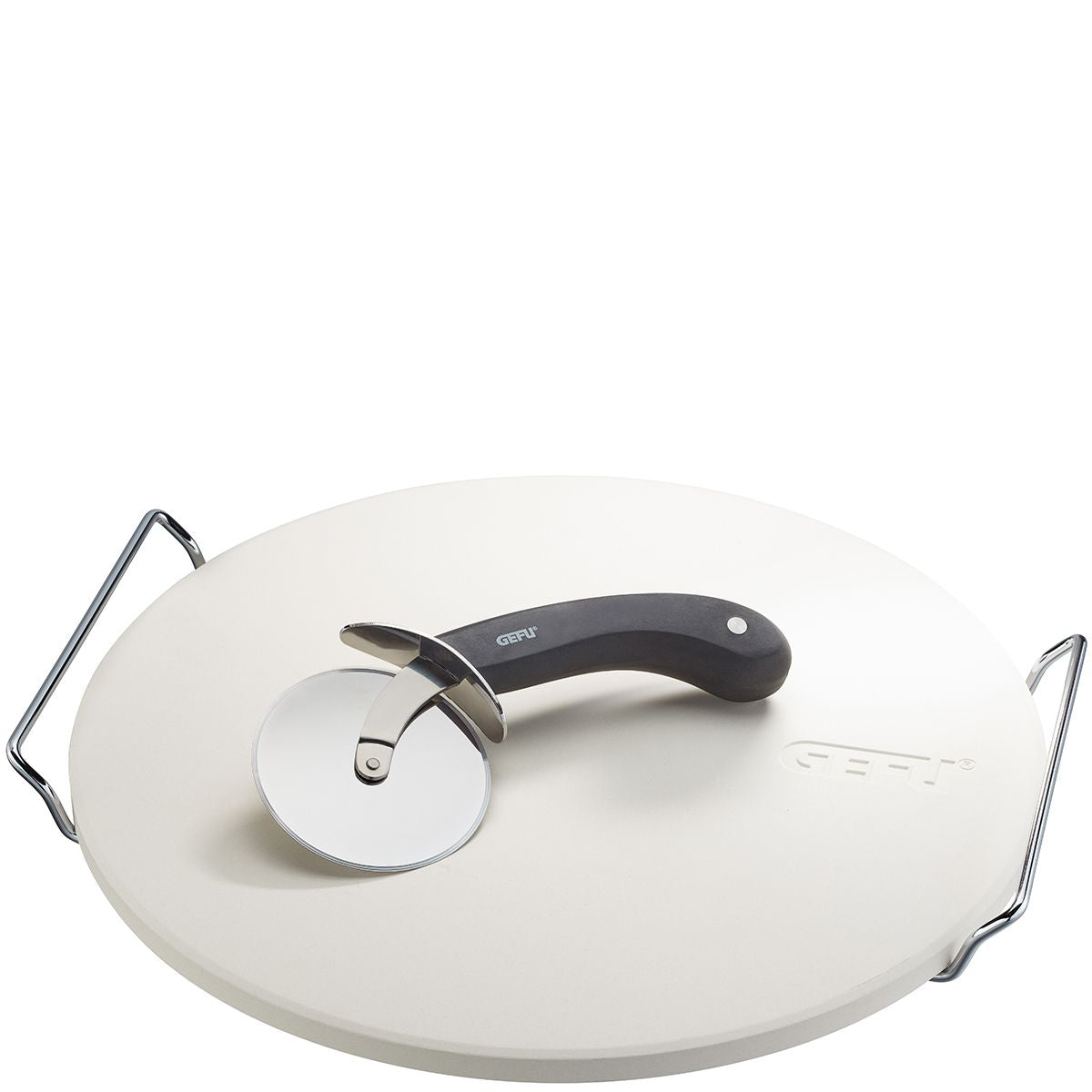 Pizzastein mit Gestell + Pizzaschneider DARIOSO