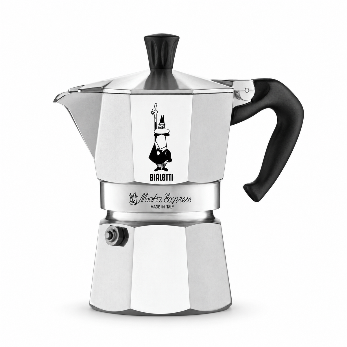 Bialetti Moka Express – Aluminium-Espressokocher auf weißem Hintergrund
