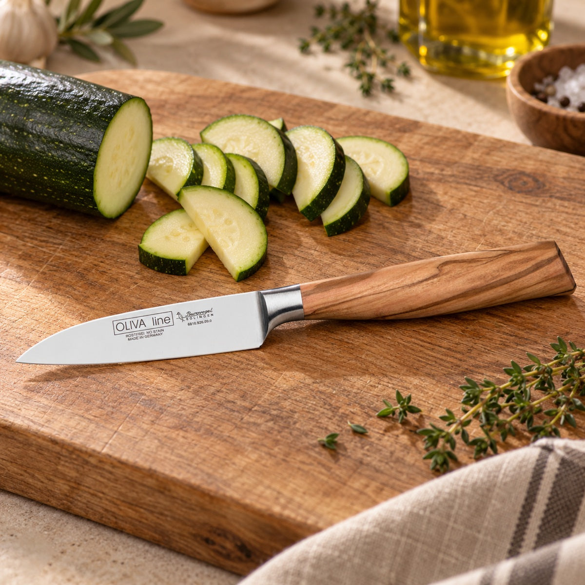 Küchenmesser Oliva 9 cm – Schnittergebnis