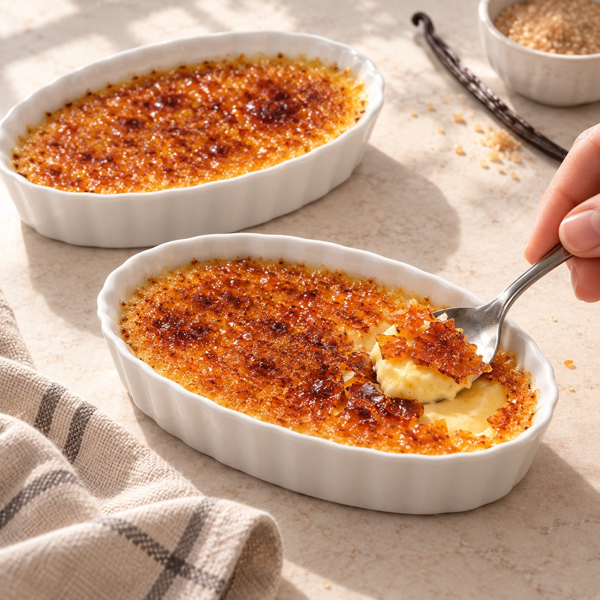 CARMELLO – fertige Crème brûlée in ovalen Porzellanschalen