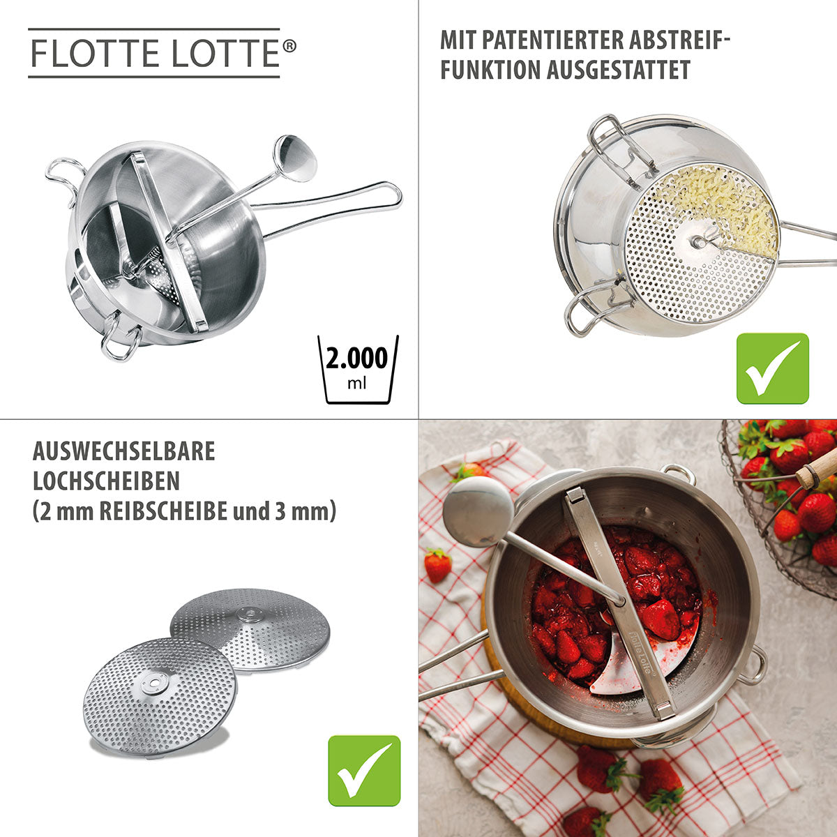 GEFU FLOTTE LOTTE Vier-Scheiben-Set – Abstreiffunktion