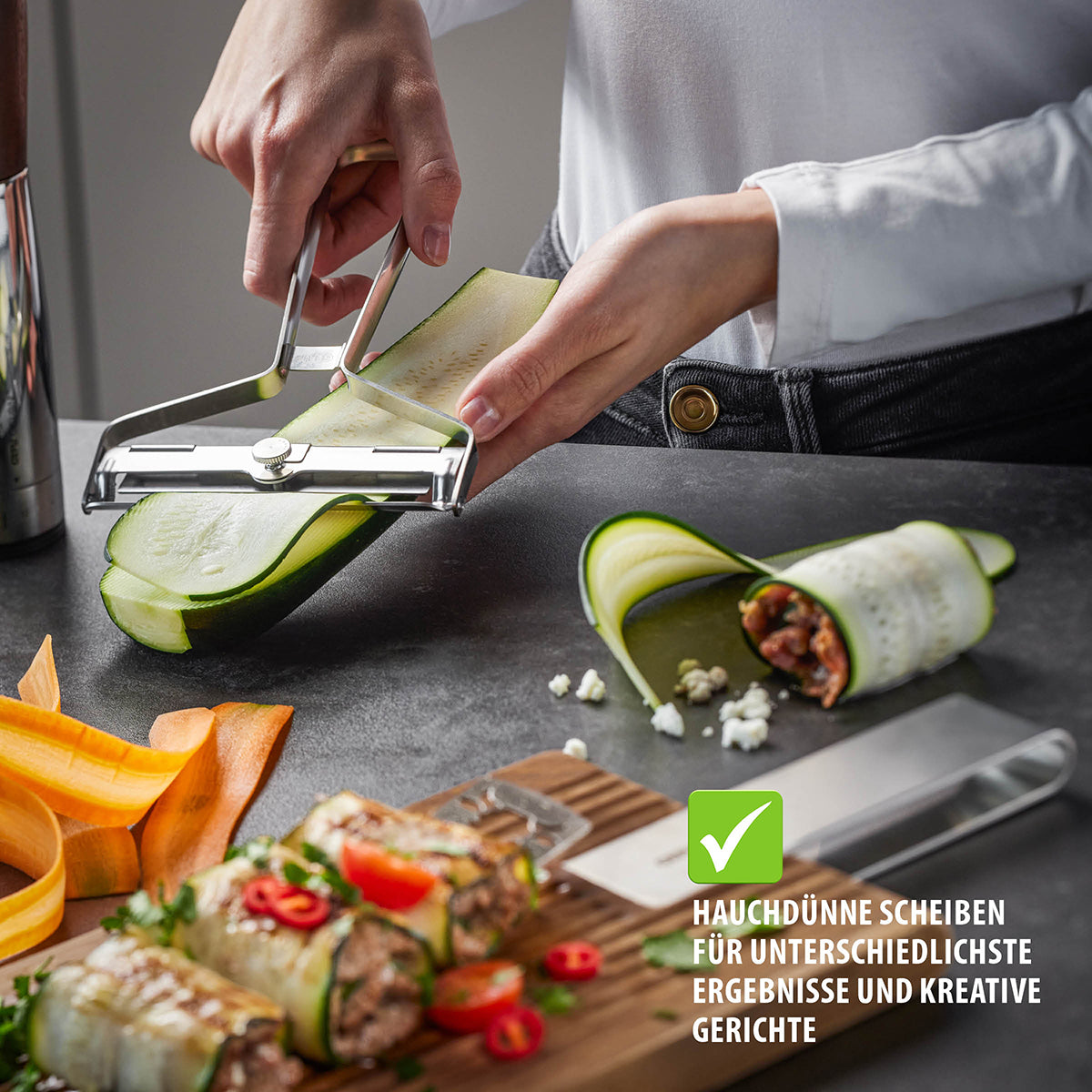 Scheiben so dünn, wie dein Rezept sie braucht.