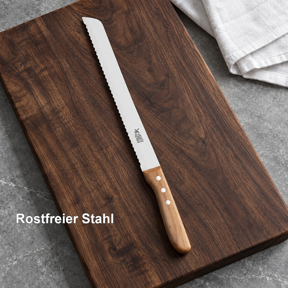 Brotsägemesser 22 cm – Rostfreier Stahl – vorhandenes Hero-Motiv.