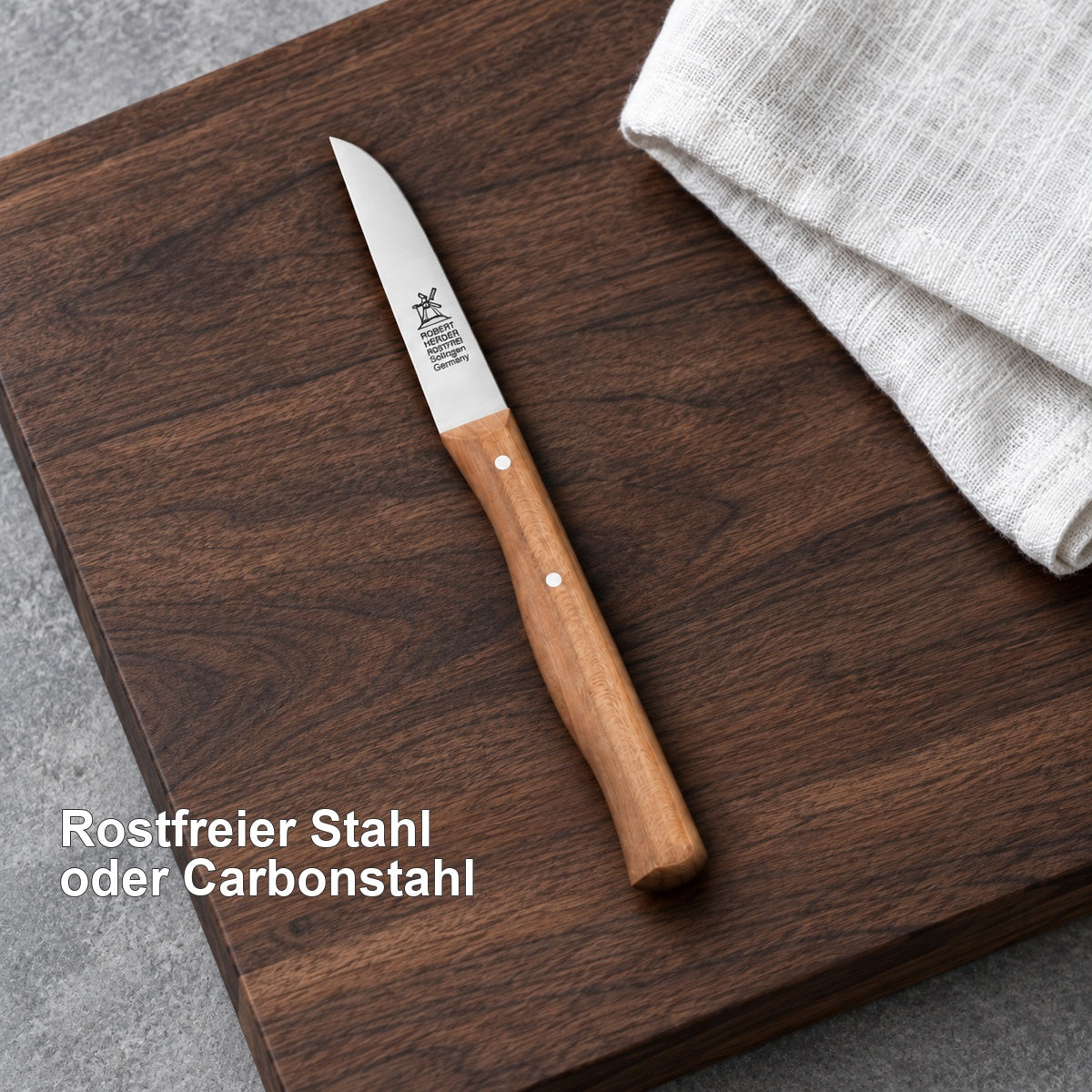 Gemüsemesser Klassiker – Rostfreier Stahl oder Carbonstahl – vorhandenes Hero-Motiv.
