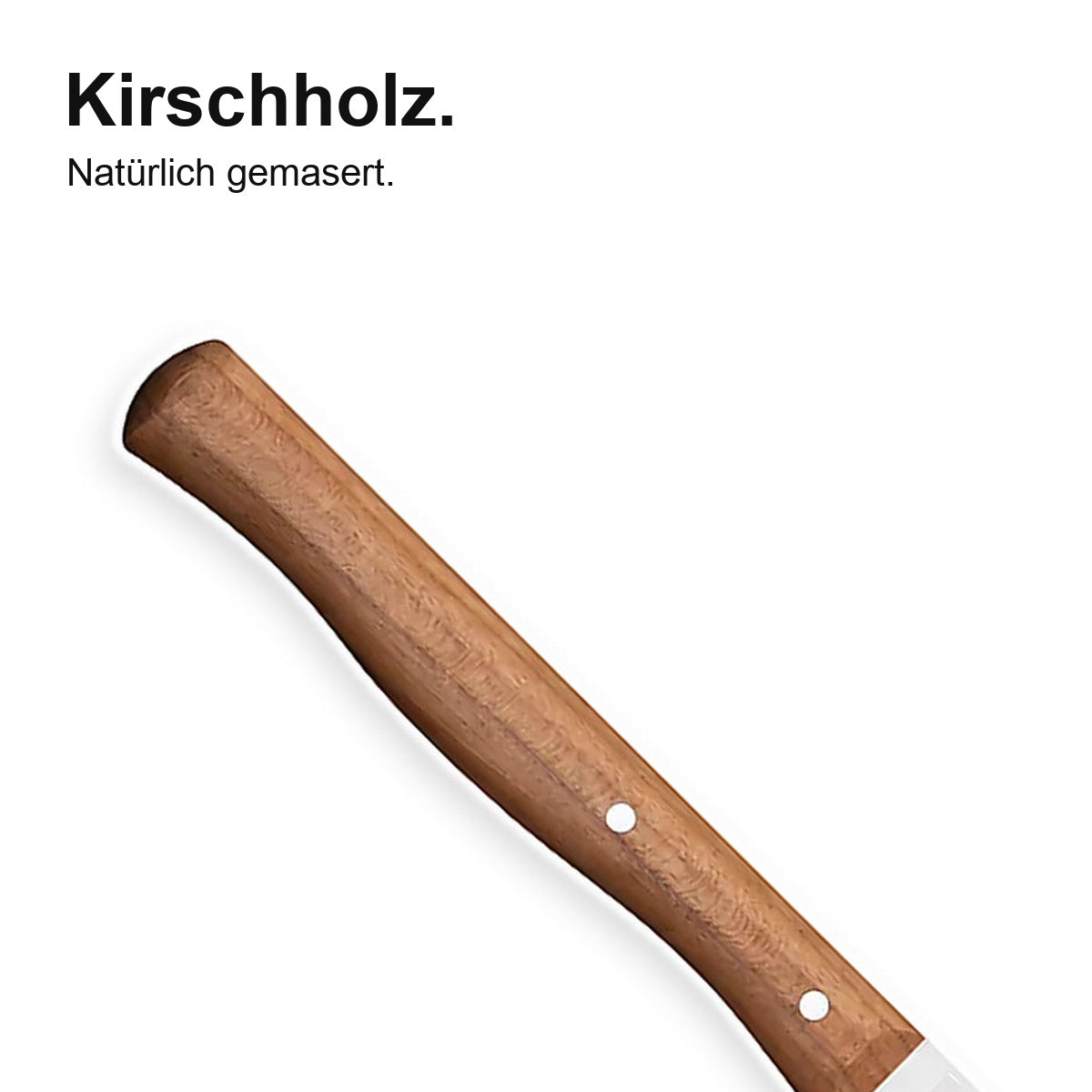 Schälmesser – Kirschholzgriff in Nahaufnahme.